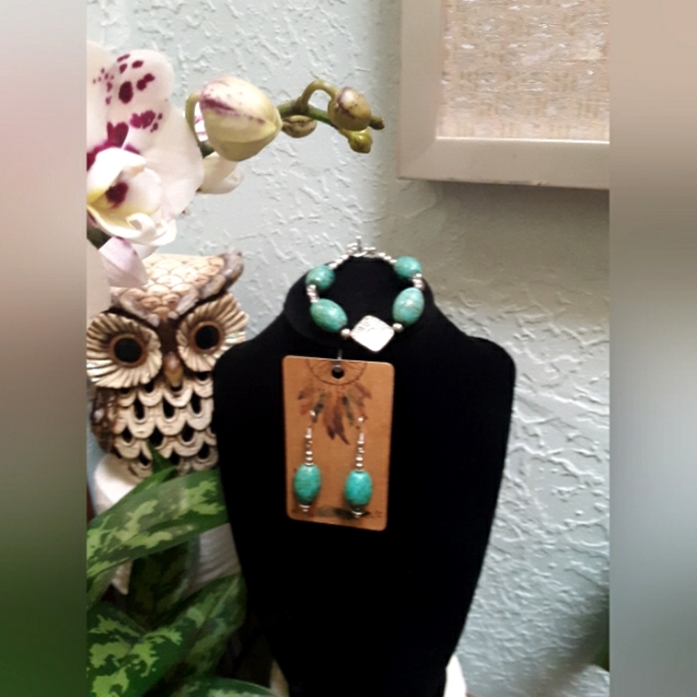 Turquoise silver earrings and bracelet set😁❤